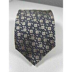 Olmo Mens Silk Tie Navy Blue Silver Geometric Squares Dots Hand Made Italy